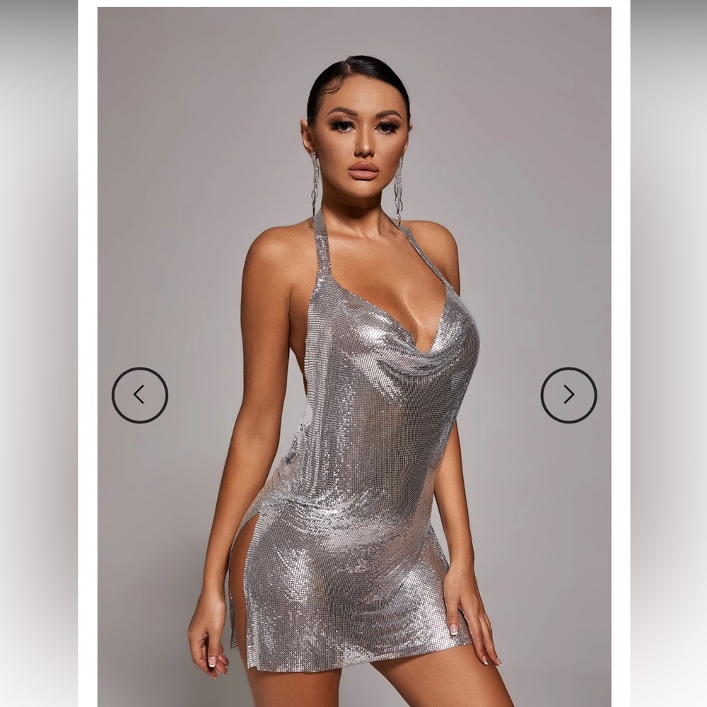 Bella Barnett - Brett Diamanté Mesh Mini Dress - M